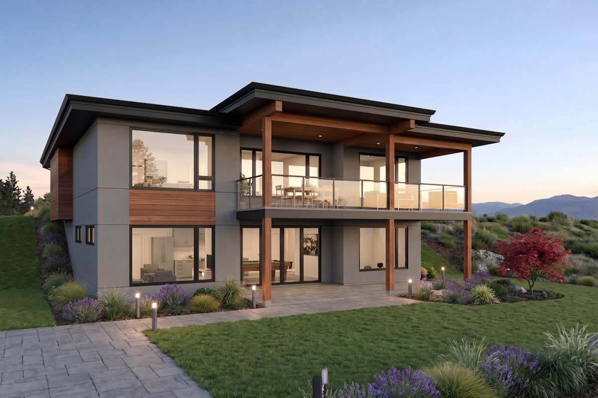 Plan 144121UPR: Contemporary Modern House Plan with 3 Bedrooms and Walkout Lower Level - Image #2 - Contemporary, Craftsman, Modern, Northwest, Transitional