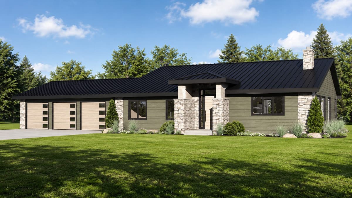 Plan 135470GRA: Contemporary Ranch House Plan with Three Bedrooms and Spacious Garage - Image #2 - Contemporary, Country, Craftsman, Modern, Ranch