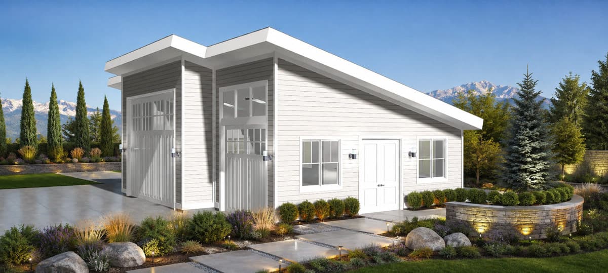 Plan 61769UT: Contemporary Four Car Detached Garage House Plan with Spacious Workshop - Image #2 - Contemporary, Modern