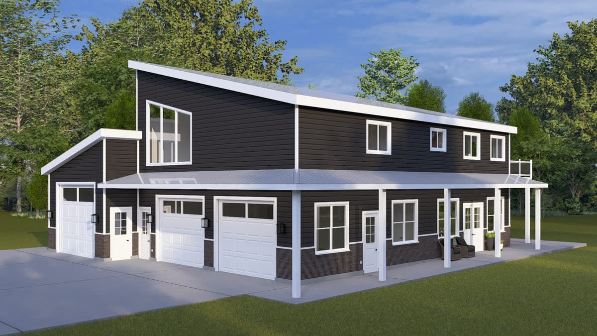 Plan 61770UT: Contemporary Modern Plan with 3 Bedrooms and Expansive Garage Space - Image #4 - Carriage, Contemporary, Modern