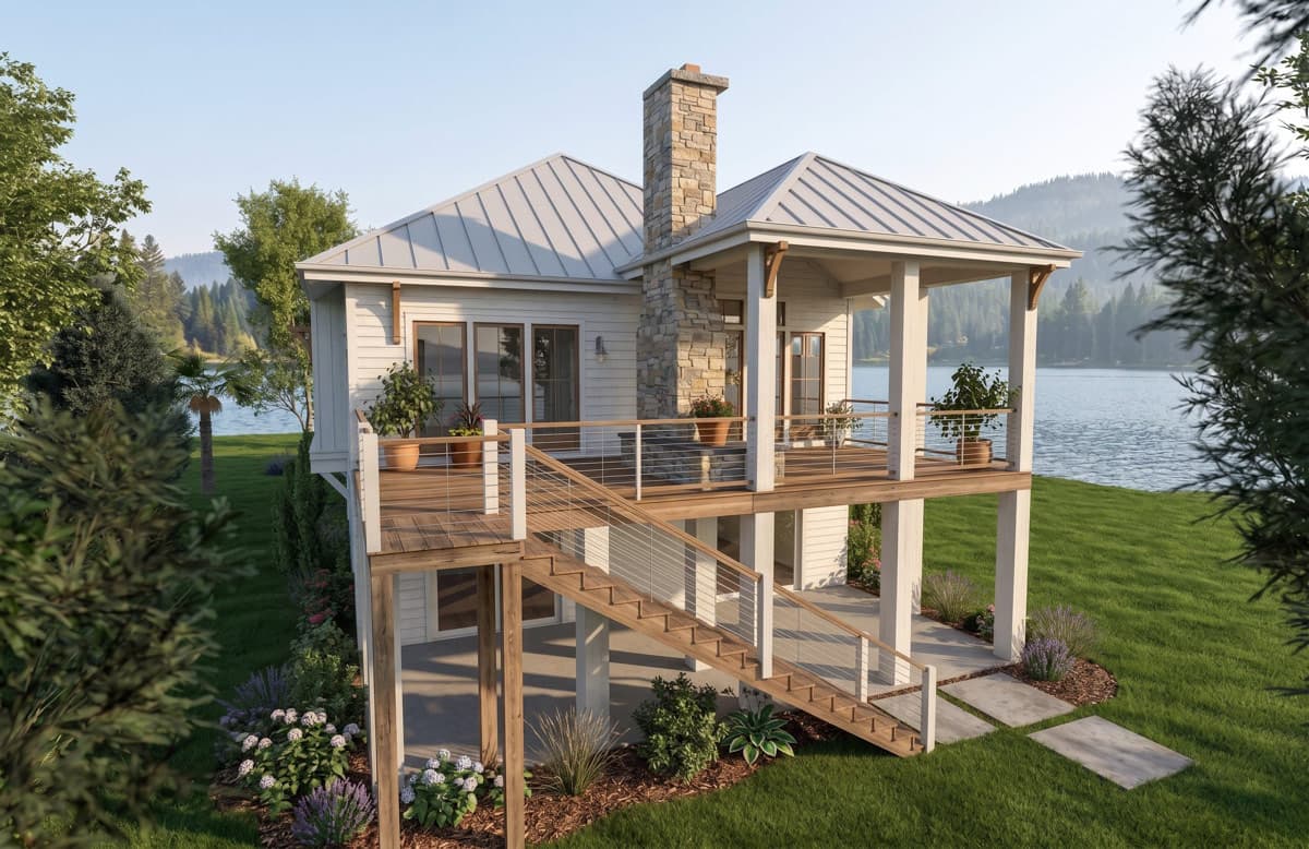Plan 765063TWN: Coastal Cottage House Plan with Three Bedrooms and Drive Under Garage - Image #2 - Beach, Coastal, Cottage, Low Country, Southern, Vacation