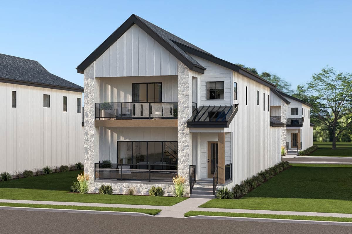 Plan 623671DJ: Modern Farmhouse House Plan with Three Bedrooms and Rear Entry Garage - Image #3 - Farmhouse, Modern, New American