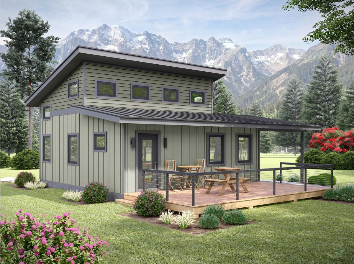 Plan 680697VR: Modern One Bedroom House Plan with Carport and Loft Space - Image #2 - Contemporary, Modern, Mountain, Vacation