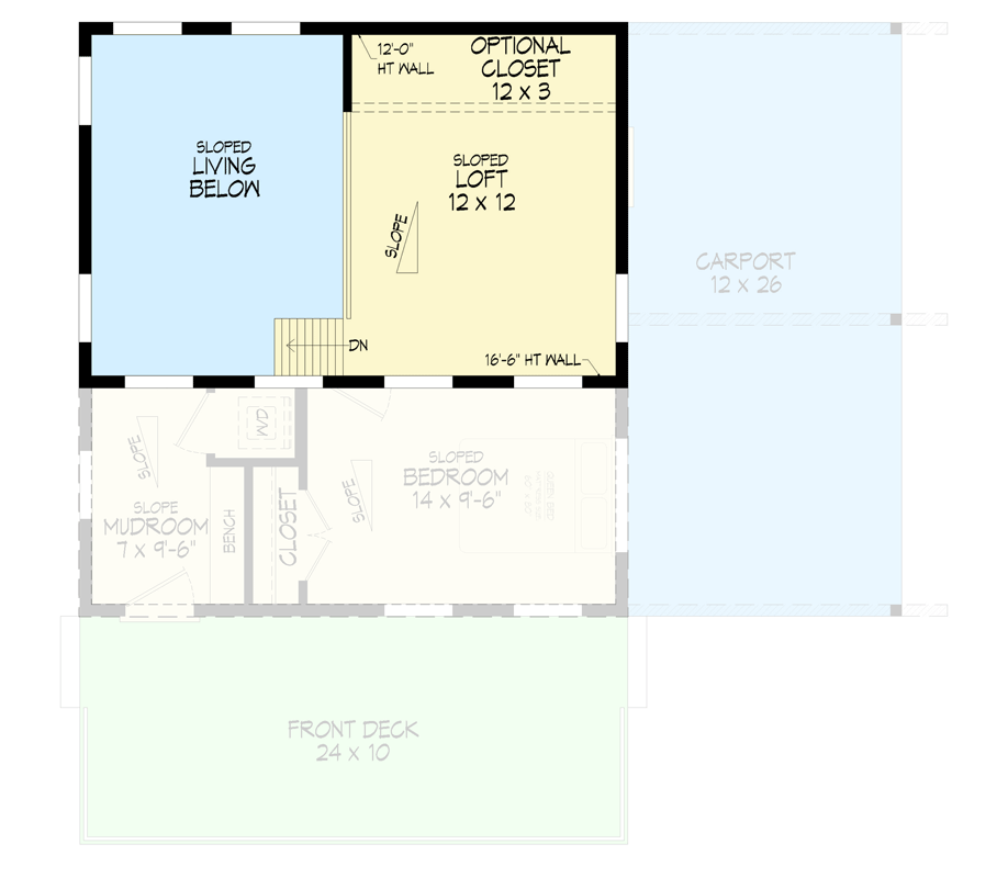 Plan 680697VR: Modern One Bedroom House Plan with Carport and Loft Space - Floor Plan - 2nd Level - Contemporary, Modern, Mountain, Vacation