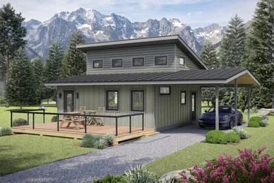 Modern One Bedroom House Plan with Carport and Loft Space