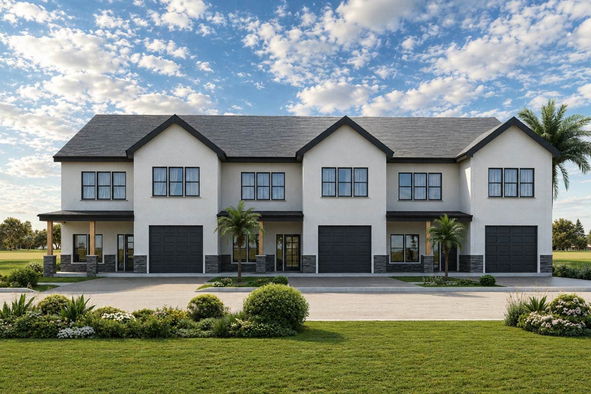Charming Three-Unit Multi-Family House Plan with Modern Farmhouse Appeal
