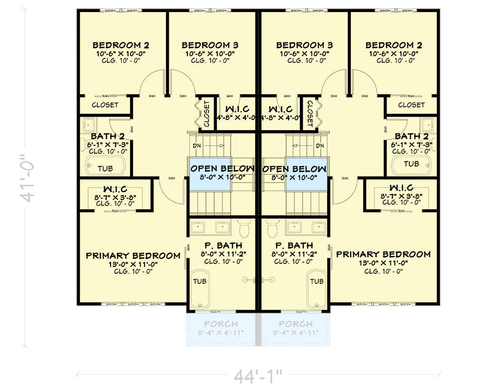 Plan 850055PKE: Traditional Multi-Family Duplex House Plan with Three Bedrooms - Floor Plan - Image #9 - Traditional