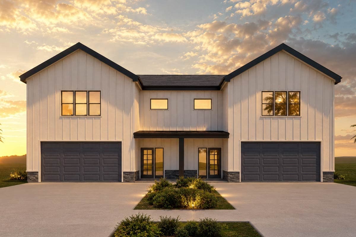 Plan image - 850057PKE:Modern Farmhouse Duplex House Plan with Three Bedrooms Per Unit