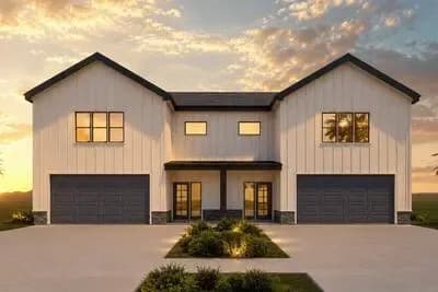 Modern Farmhouse Duplex House Plan with Three Bedrooms Per Unit