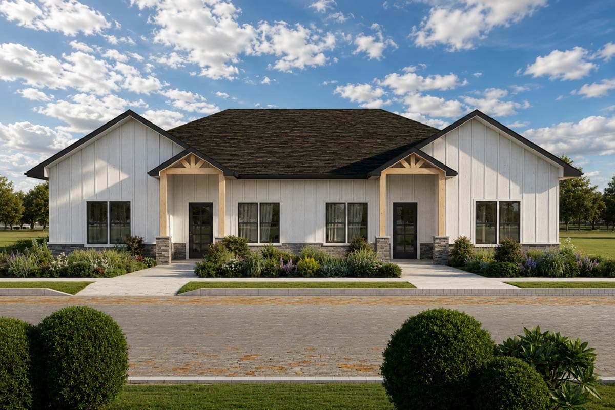 Plan image - 850058PKE:Farmhouse Style Duplex House Plan with Three Bedrooms