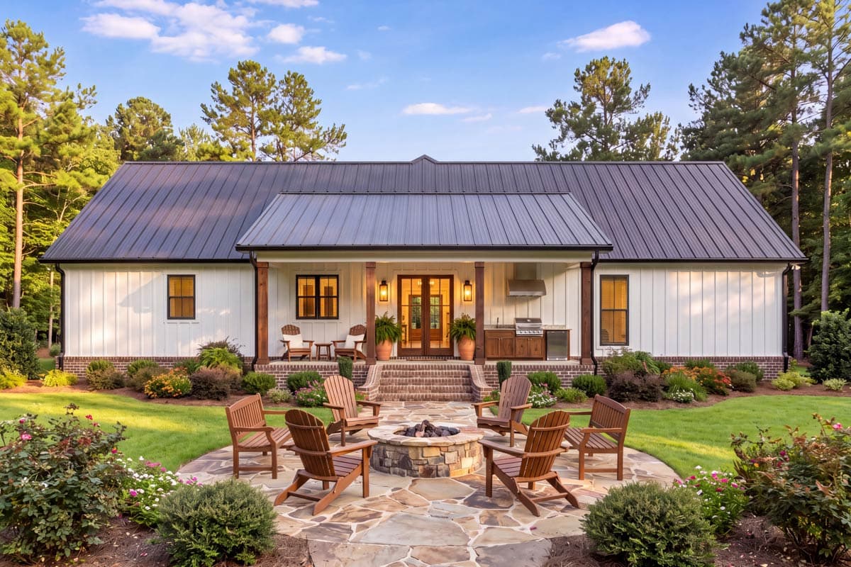 Plan 52060HZ: Barndominium Farmhouse House Plan Featuring Three Bedrooms and Covered Porches - Image #2 - Barndominium, Country, Farmhouse, Traditional