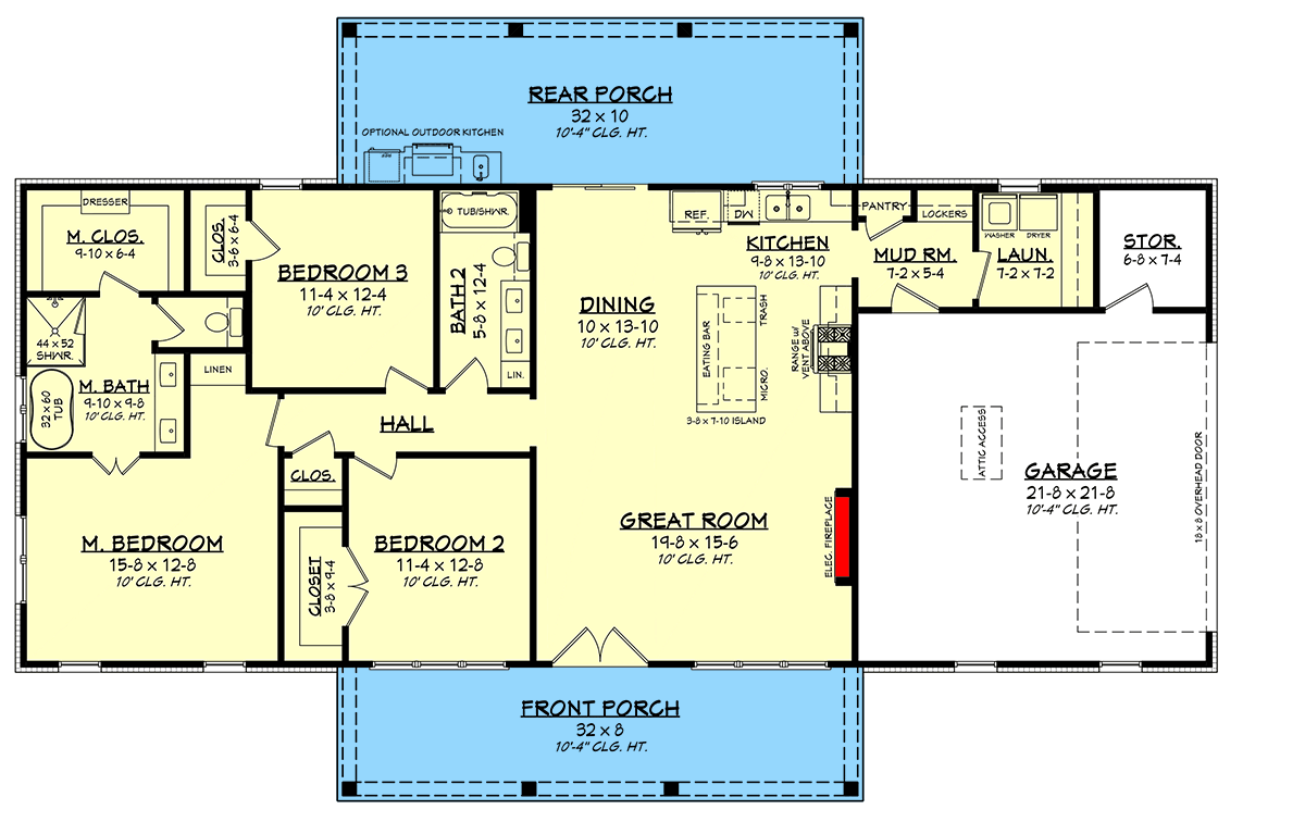 Plan 52060HZ: Barndominium Farmhouse House Plan Featuring Three Bedrooms and Covered Porches - Floor Plan - Image #17 - Barndominium, Country, Farmhouse, Traditional