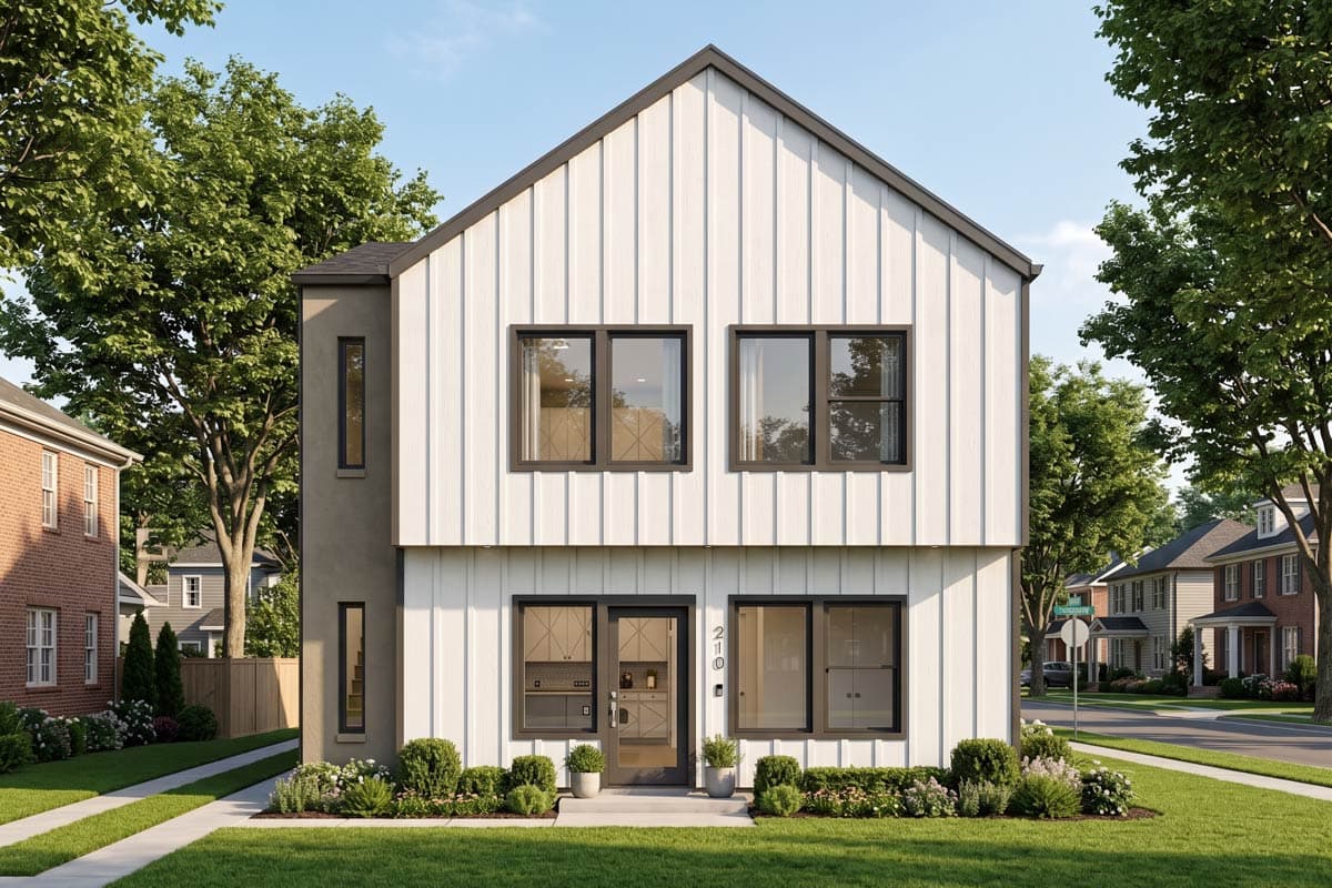 Contemporary Modern Farmhouse Duplex House Plan with Two Unique Units