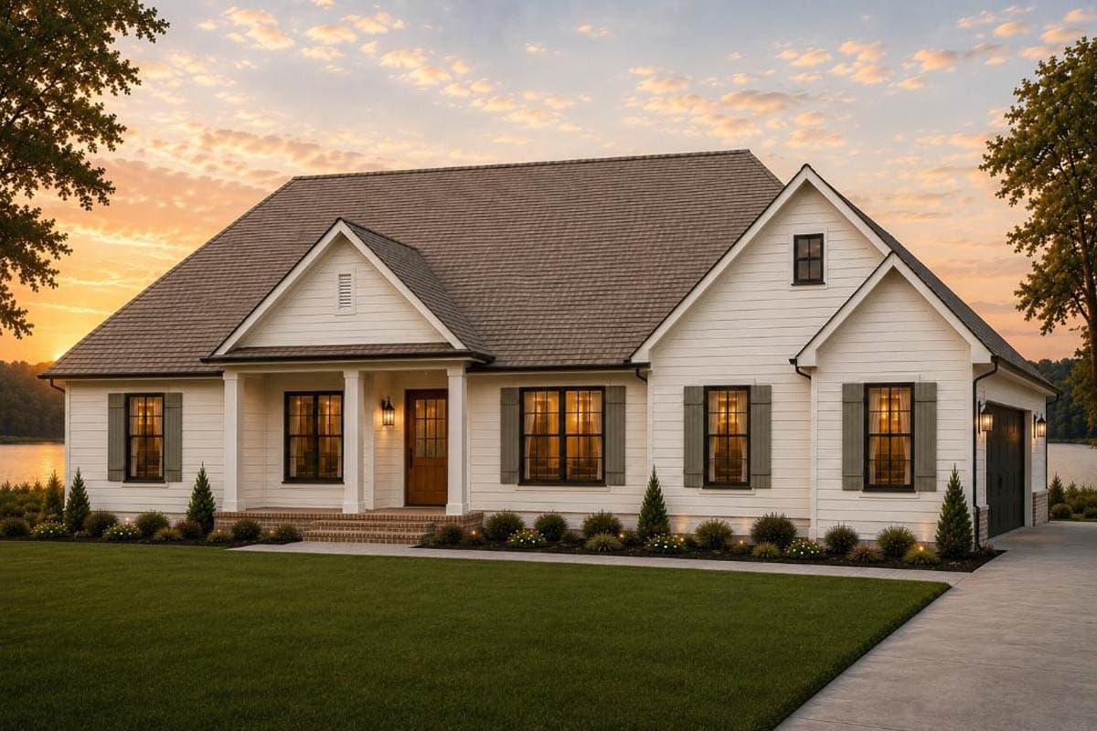 Plan image - 83974JW:Southern Farmhouse House Plan with Split Bedrooms and Optional Bonus Room
