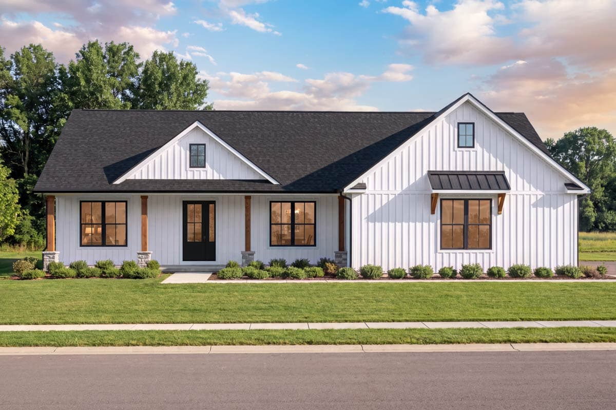 Plan image - 64344BT:3-Bed Modern Farmhouse Ranch with Side Entry 2-Car Garage