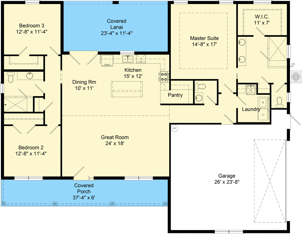 Plan 64344BT: 3-Bed Modern Farmhouse Ranch with Side Entry 2-Car Garage - Floor Plan - Image #6 - Cottage, Modern Farmhouse, Ranch, Southern, Traditional