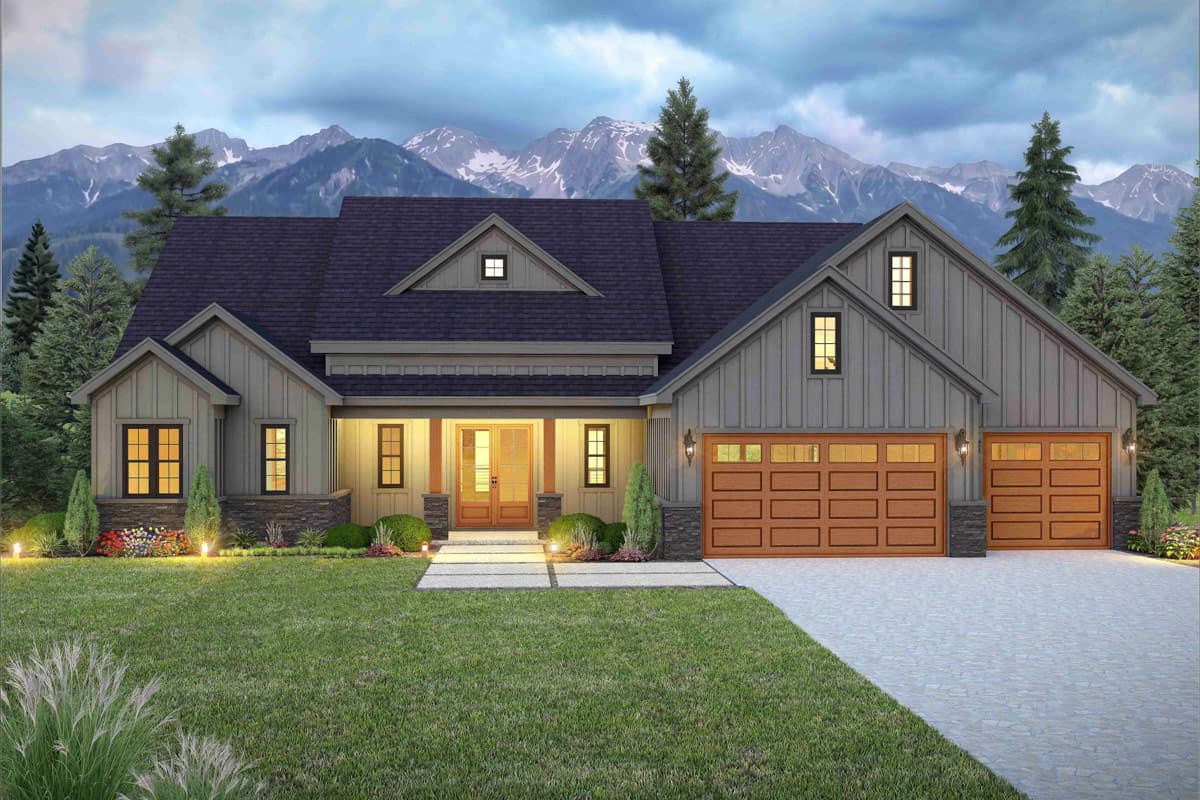 Plan image - 680699VR:4 Bed Modern Farmhouse Plan with Vaulted Great Room and Walkout Basement