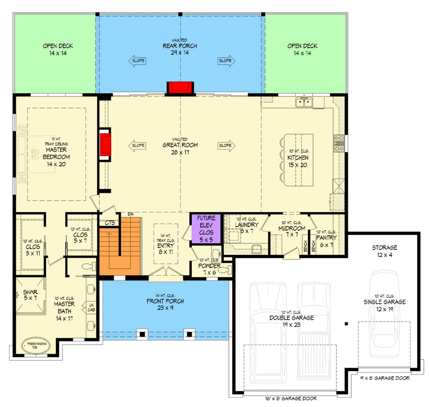 Plan 680699VR: 4 Bed Modern Farmhouse Plan with Vaulted Great Room and Walkout Basement - Floor Plan - Main Level - Farmhouse, Modern Farmhouse, Mountain, New American