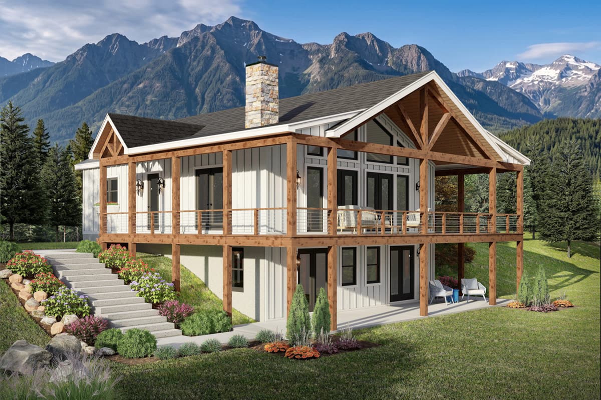 Plan 680700VR: Modern Mountain Farmhouse House Plan with Three Bedrooms and Wraparound Porch - Image #1 - Modern Farmhouse, Mountain, Rustic