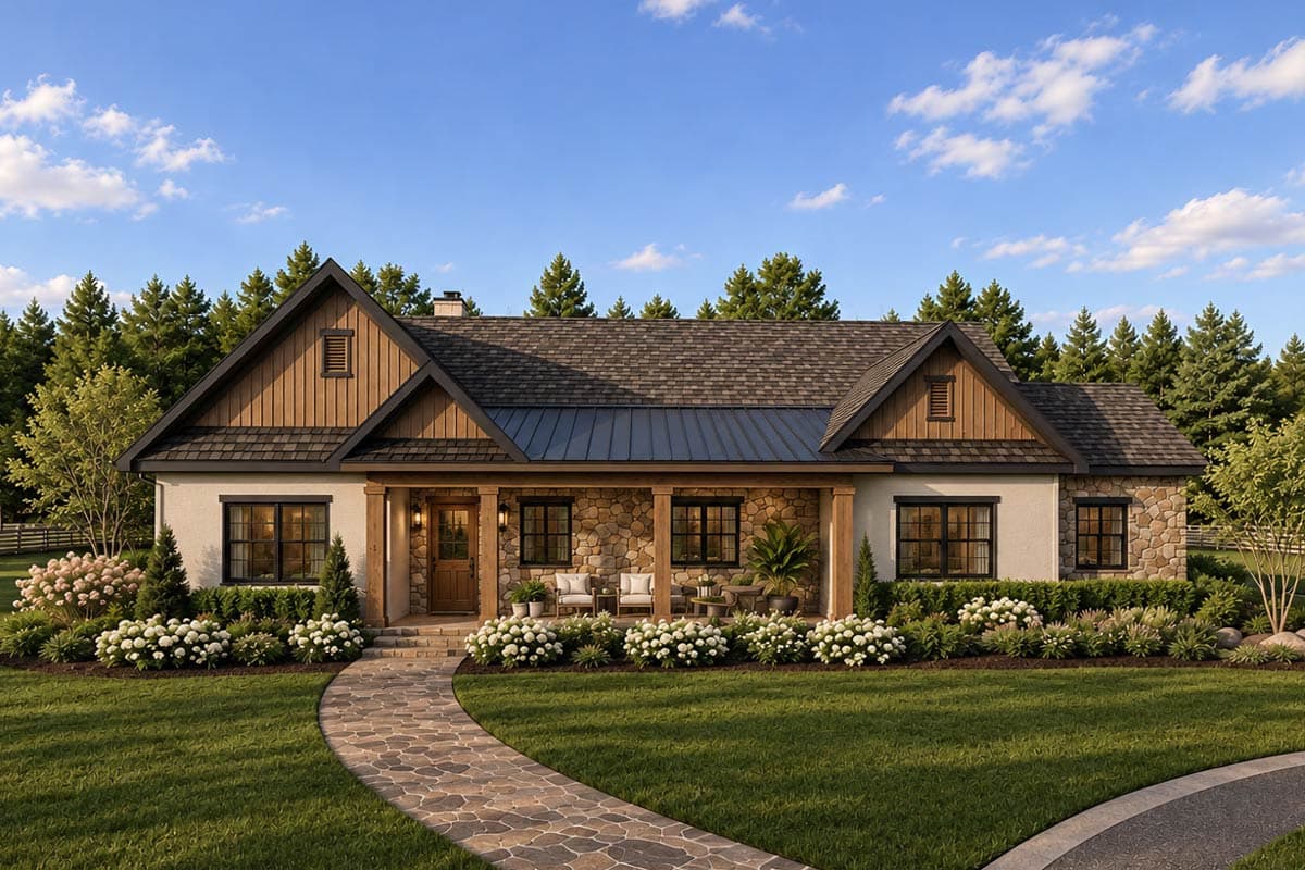 Plan 871900JEN: Accessible Cottage Ranch Home Plan with Split Bedroom Layout and Covered Front & Rear Porches - Image #3 - Cottage, Country, Farmhouse, Ranch