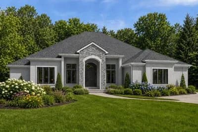 Elegant European Style House Plan with Three Bedrooms and Three-Car Garage