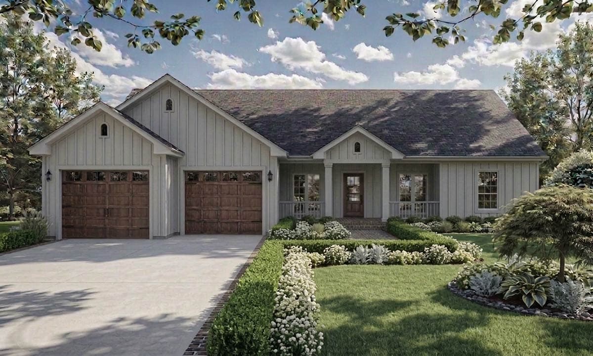 Plan 51403MM: Charming Three Bedroom Modern Farmhouse House Plan with Two Car Garage - Image #2 - Modern Farmhouse, Ranch, Traditional