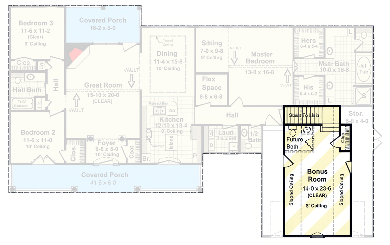 Plan 51406MM: European Farmhouse House Plan with Three Bedrooms and Bonus Room - Floor Plan - Optionally Finished Bonus - European, Farmhouse, Ranch