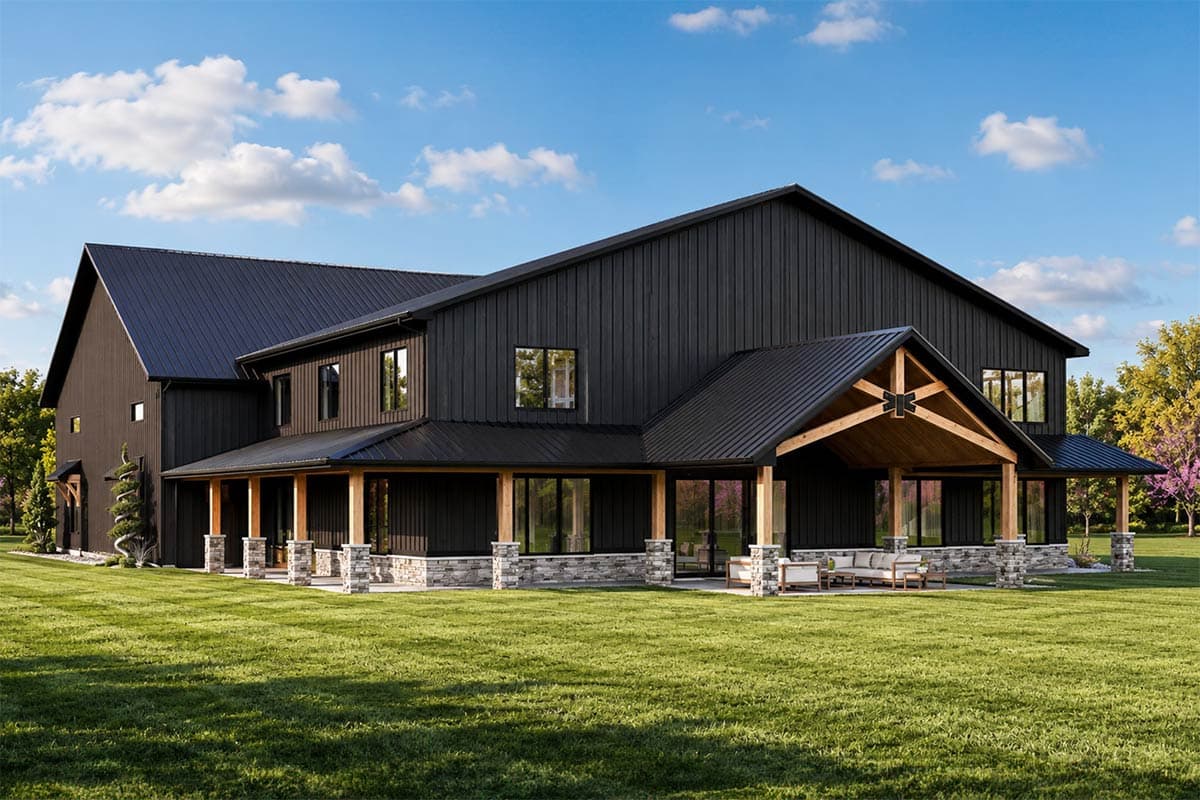 Plan image - 135472GRA:Contemporary Barndominium House Plan with Sport Court and Wraparound Porch