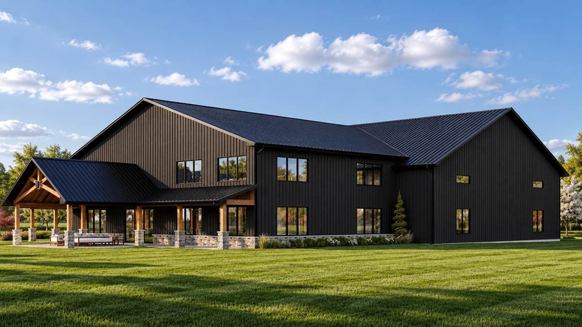Plan 135472GRA: Contemporary Barndominium House Plan with Sport Court and Wraparound Porch - Image #2 - Barndominium, Contemporary, Modern