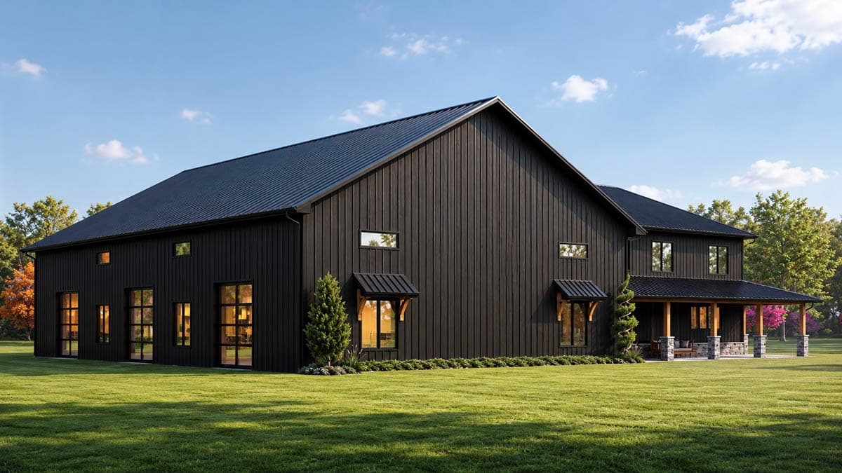 Plan 135472GRA: Contemporary Barndominium House Plan with Sport Court and Wraparound Porch - Image #4 - Barndominium, Contemporary, Modern