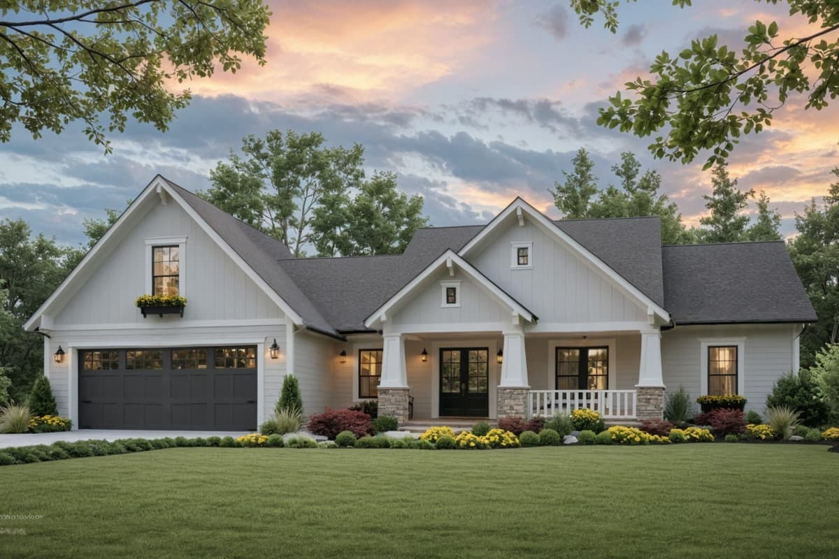 Plan 51407MM: Modern Farmhouse Ranch House Plan with 3 Bedrooms and Bonus Room - Image #1 - Farmhouse, Modern Farmhouse, Ranch, Traditional