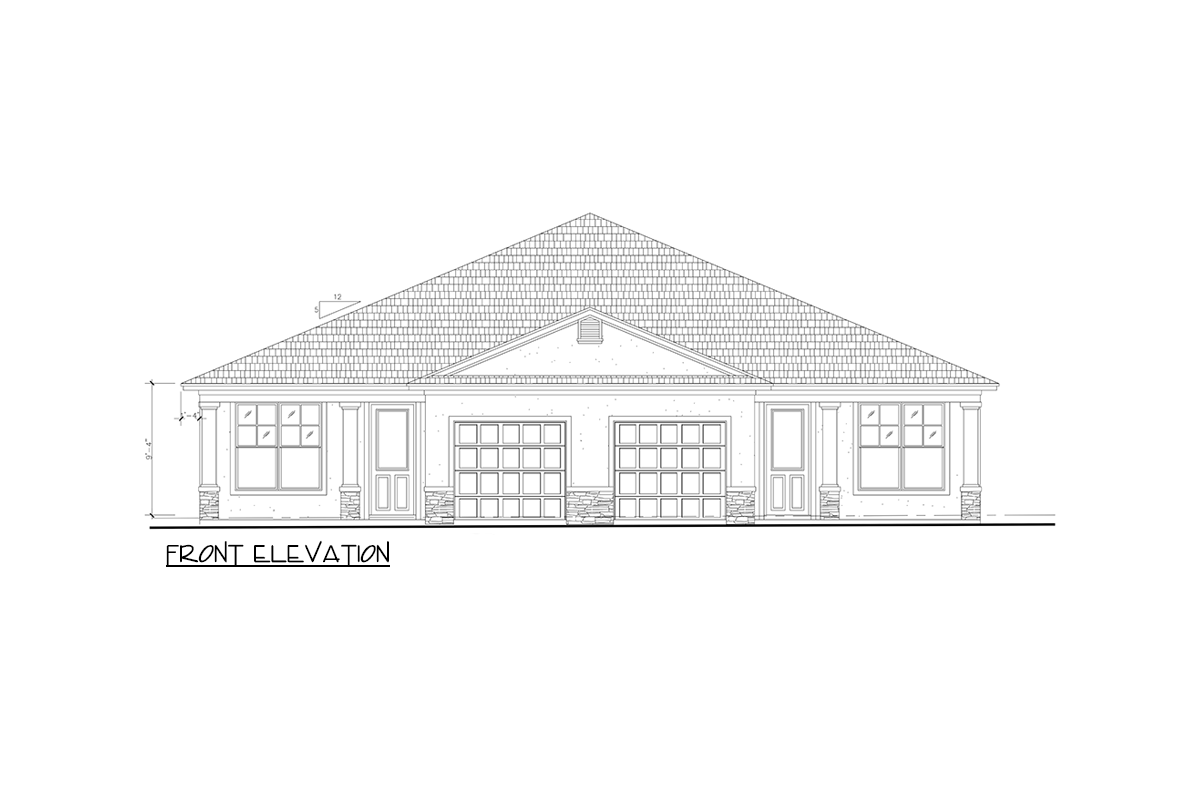 Plan 64345BT: Charming Craftsman Duplex House Plan with Three Bedrooms and Attached Garages - Image #2 - Craftsman, Traditional