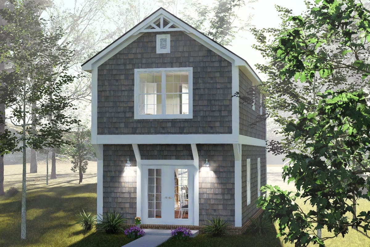 Plan 52589WM: Charming Two Bedroom Shingle Style Cottage House Plan - Image #2 - Cottage, Farmhouse, Shingle