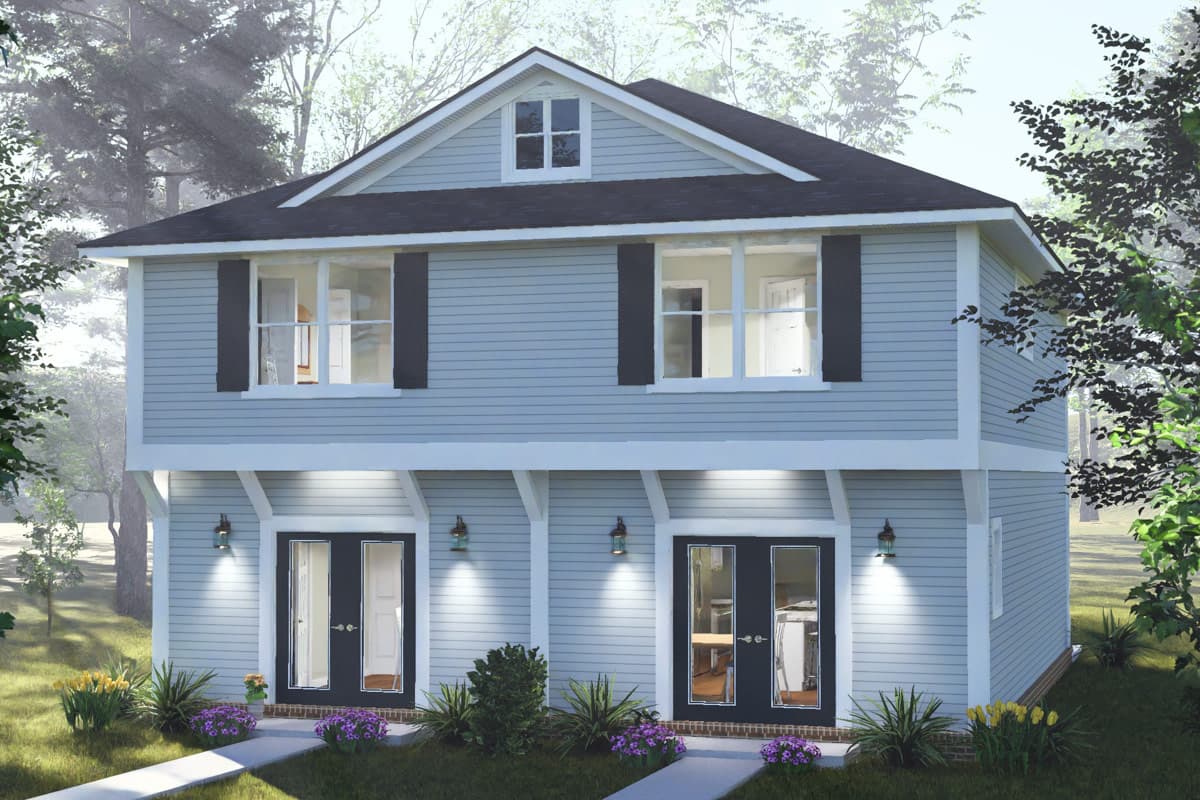 Plan 52593WM: Craftsman Duplex House Plan with Two Bedrooms and Two Bathrooms - Image #7 - Craftsman, Traditional