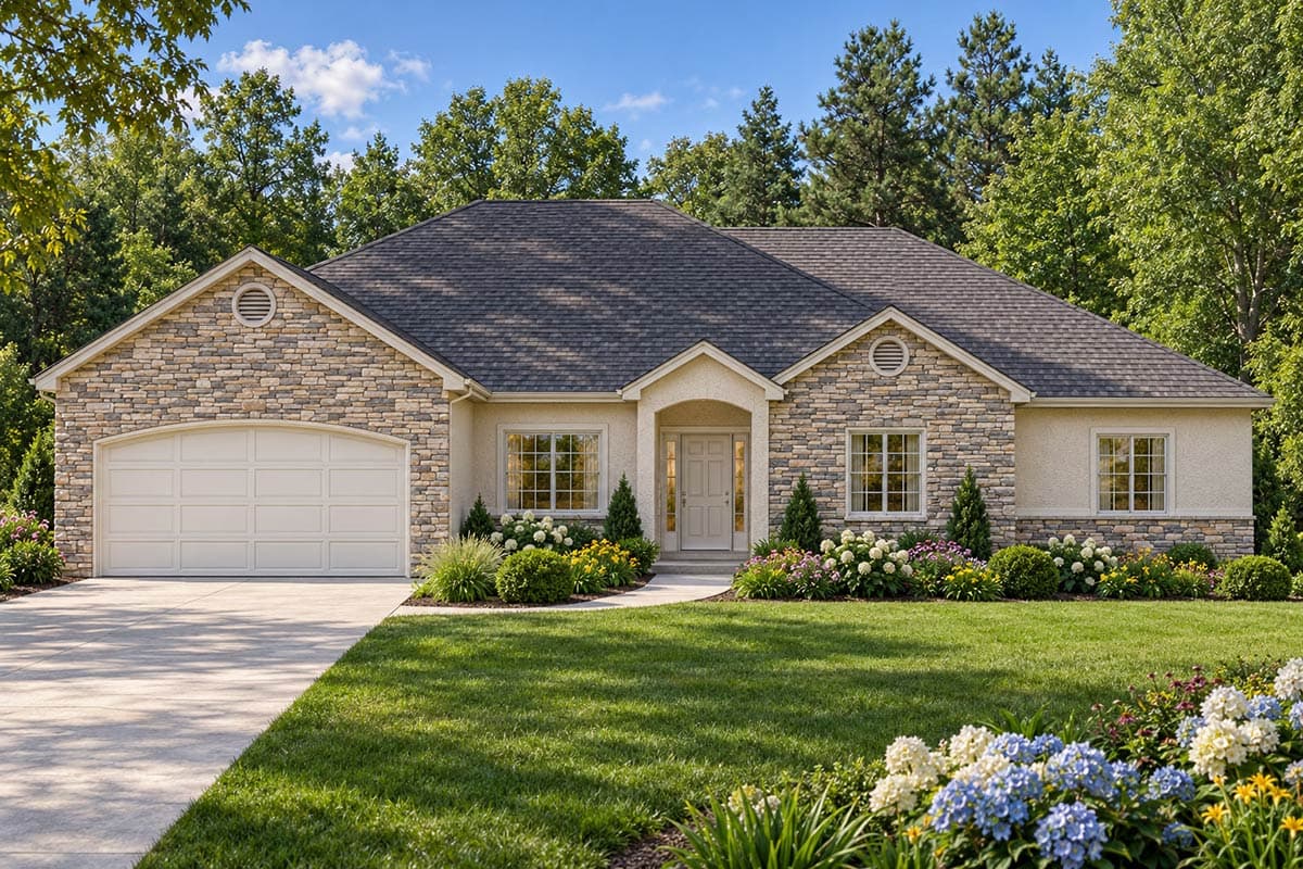 Plan 849178PGE: Traditional Ranch House Plan with Three Bedrooms and Attached Garage - Image #2 - Ranch, Southern, Traditional