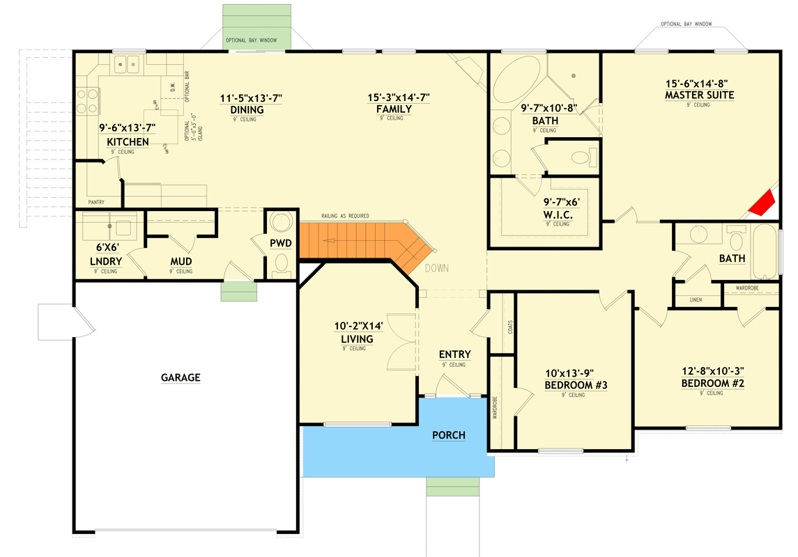 Plan 849178PGE: Traditional Ranch House Plan with Three Bedrooms and Attached Garage - Floor Plan - Main Level - Ranch, Southern, Traditional