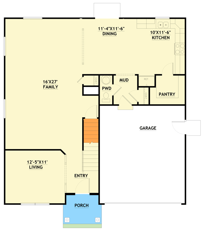 Plan 849179PGE: Traditional House Plan with Four Bedrooms and Two-Car Garage - Floor Plan - Main Level - Country, Traditional