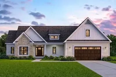 Three Bedroom New American House Plan with Split Bedroom Layout