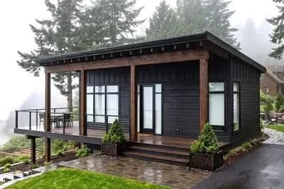 Modern Mountain Cabin House Plan with One Bedroom and Spacious Deck