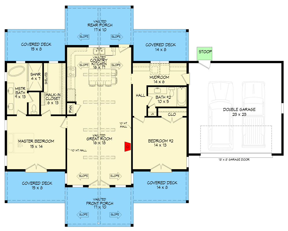 Plan 680702VR: Modern Farmhouse House Plan with 2 Bedrooms and Spacious Expansive Porches - Floor Plan - Image #6 - Craftsman, Modern, Modern Farmhouse