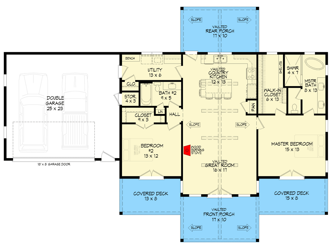 Plan 680703VR: Modern Farmhouse House Plan with Two Bedrooms and Expansive Covered Porches - Floor Plan - Image #7 - Farmhouse, Modern Farmhouse