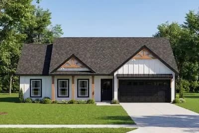 Modern New American House Plan with Three Bedrooms and Two Baths