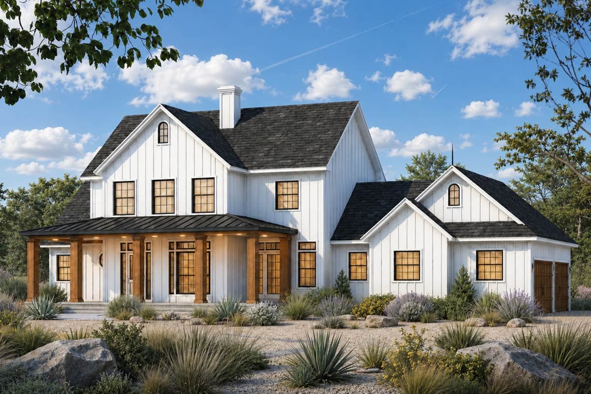 Plan image - 42784DB:Modern Farmhouse House Plan with 3 Bedrooms and Wraparound Porch