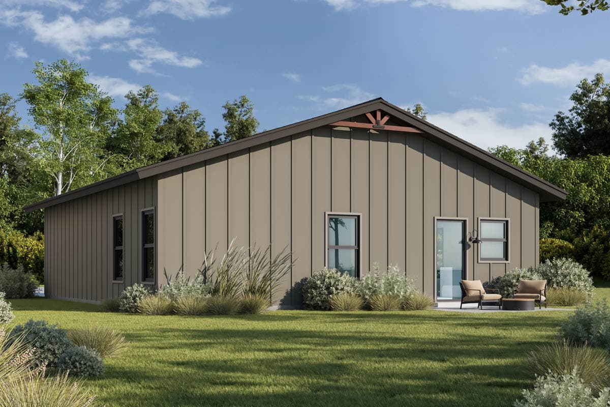 Plan 42785DB: Efficient Barndominium House Plan with One Bedroom and Two-Car Garage - Image #2 - Barndominium, Farmhouse