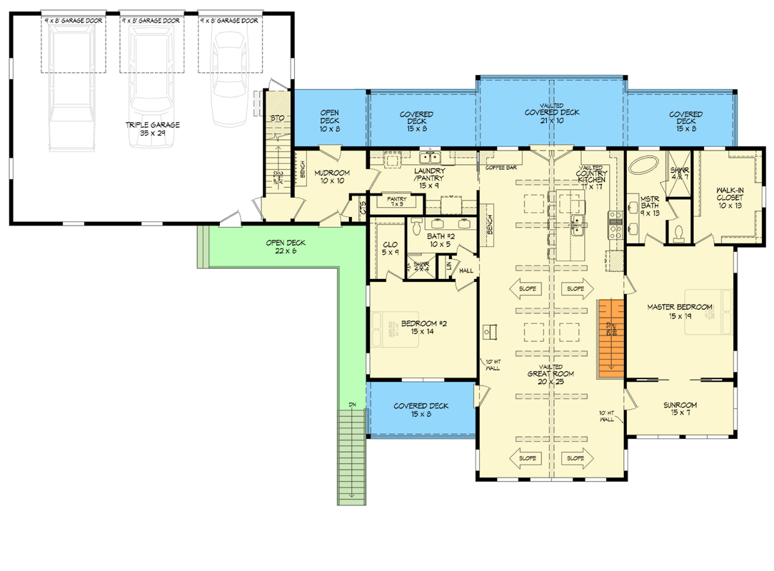 Plan 680704VR: Craftsman Farmhouse House Plan with 3 Bedrooms and 3-Car Garage - Floor Plan - Main Level - Country, Craftsman, Farmhouse, Modern Farmhouse, Rustic