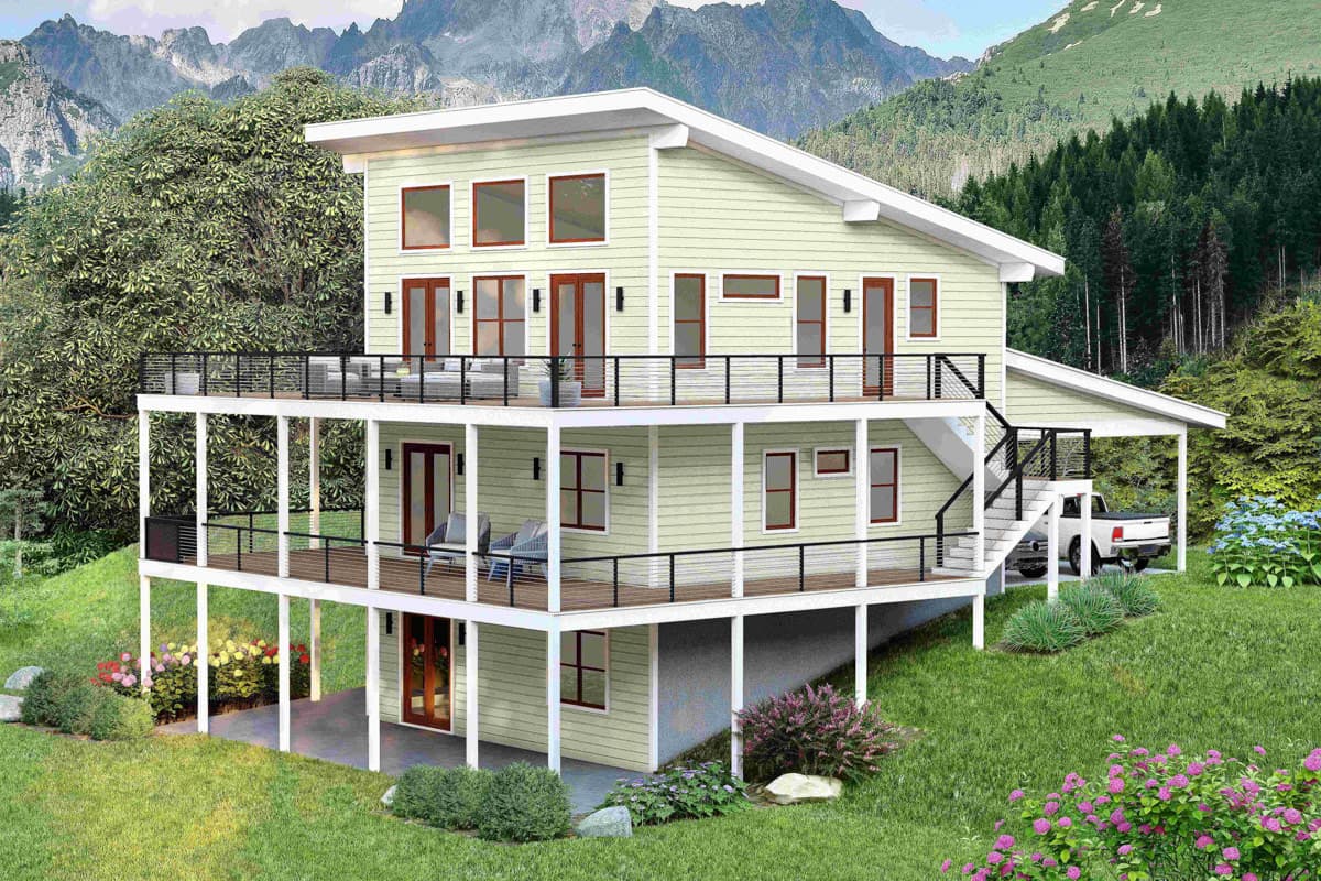Plan image - 680705VR:Modern Mountain House Plan with Four Bedrooms and Expansive Decks