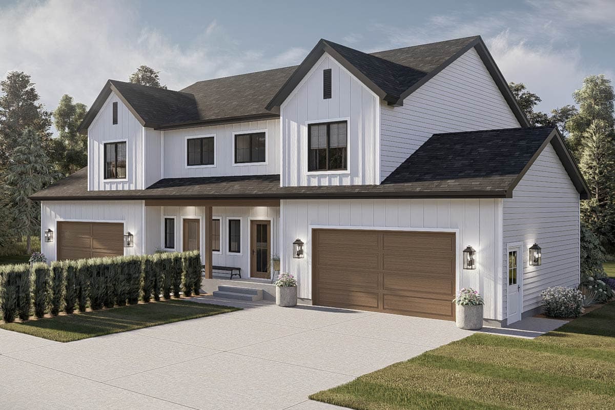 Plan 623674DJ: Modern Farmhouse Duplex House Plan with Three Bedrooms and Attached Garages - Image #8 - Modern Farmhouse, New American