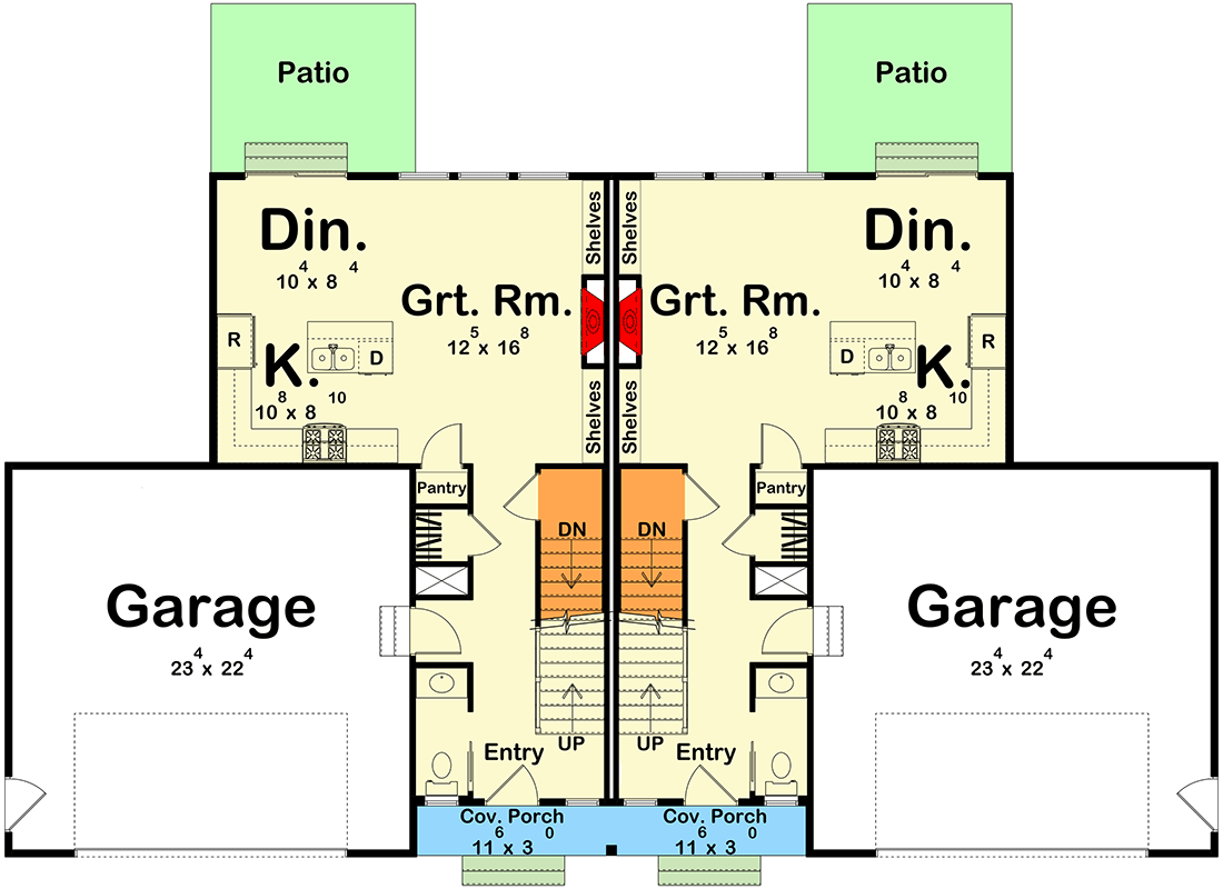 Plan 623674DJ: Modern Farmhouse Duplex House Plan with Three Bedrooms and Attached Garages - Floor Plan - Image #16 - Modern Farmhouse, New American