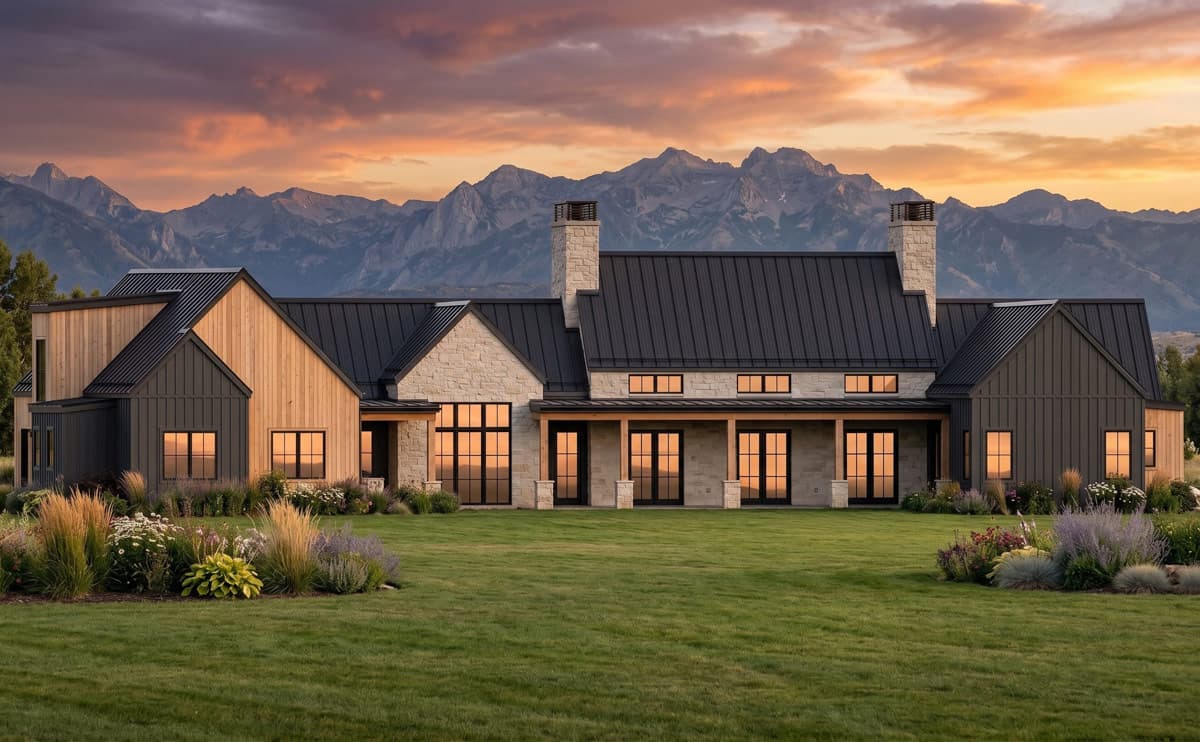 Plan 818221JSS: Modern Mountain Farmhouse House Plan with 5 Bedrooms and 4,773 Square Feet - Image #2 - Modern, Modern Farmhouse, Mountain, New American, Scandinavian, Transitional