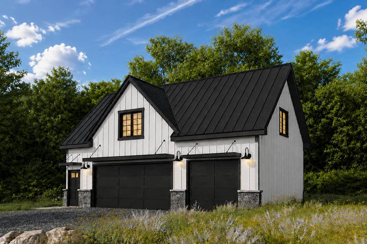 Plan image - 42787DB:Modern Farmhouse Carriage House Plan with Three Car Garage